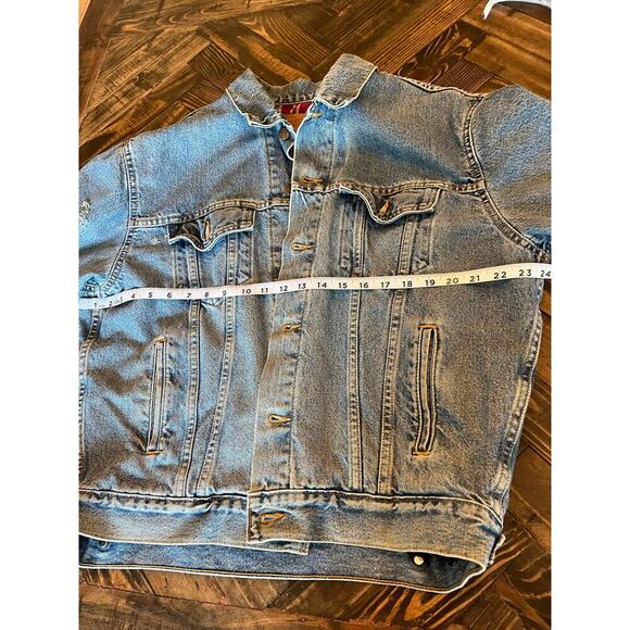 VTG Levi’s Plaid Lined Blue Jean Trucker Jacket Men Medium Grunge Neutral Flaw - Picture 6 of 16